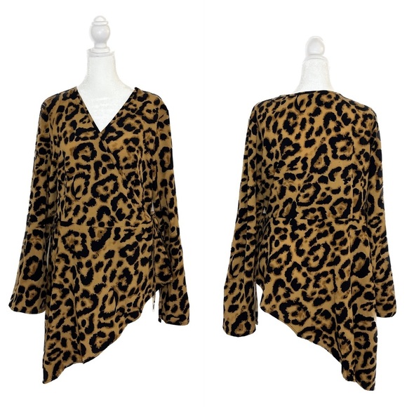 Emery Rose Tops - Emery Rose Animal Print Asymmetrical Blouse XL